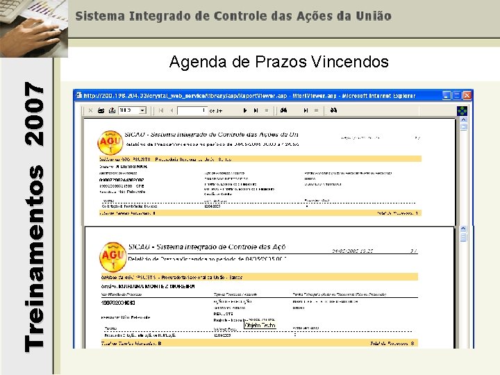 Treinamentos 2007 Agenda de Prazos Vincendos 