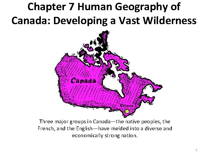 Chapter 7 Human Geography of Canada: Developing a Vast Wilderness Three major groups in