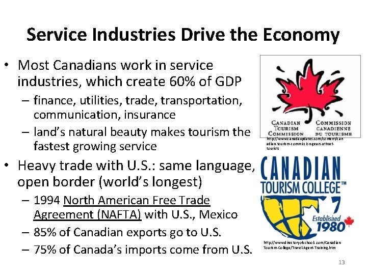 Service Industries Drive the Economy • Most Canadians work in service industries, which create