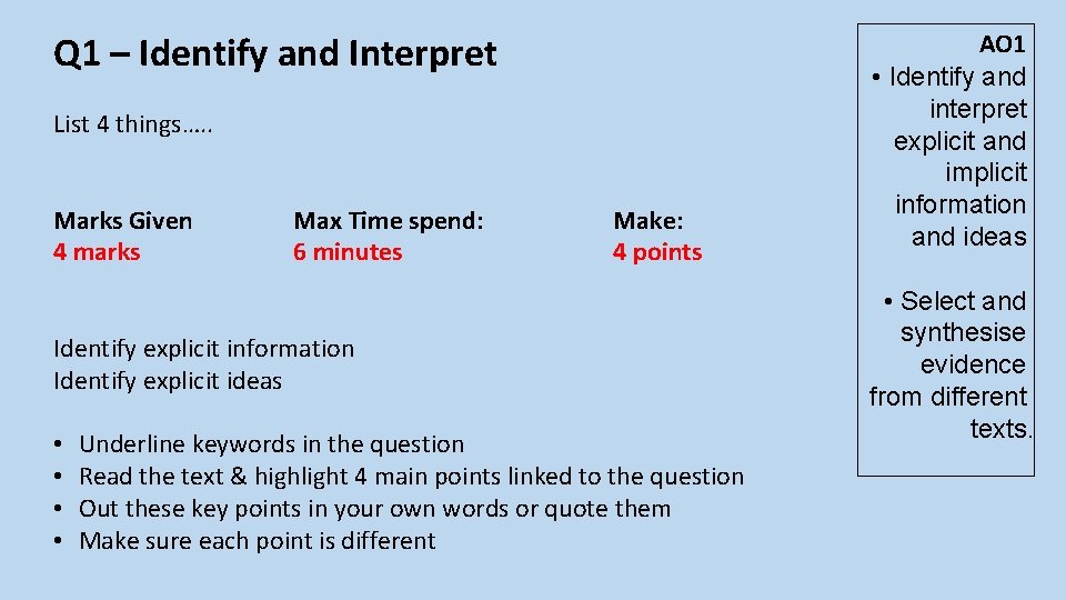 Q 1 – Identify and Interpret List 4 things…. . Marks Given 4 marks