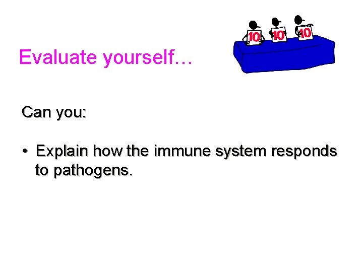 Evaluate yourself… Can you: • Explain how the immune system responds to pathogens. 