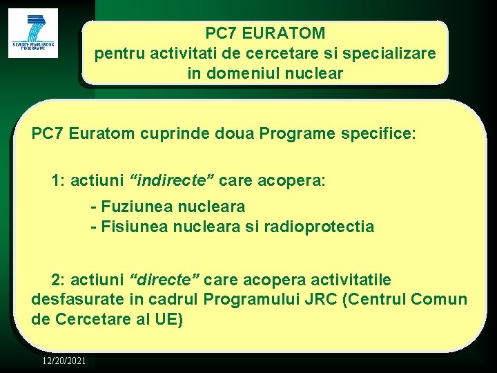 PC 7 EURATOM pentru activitati de cercetare si specializare in domeniul nuclear PC 7