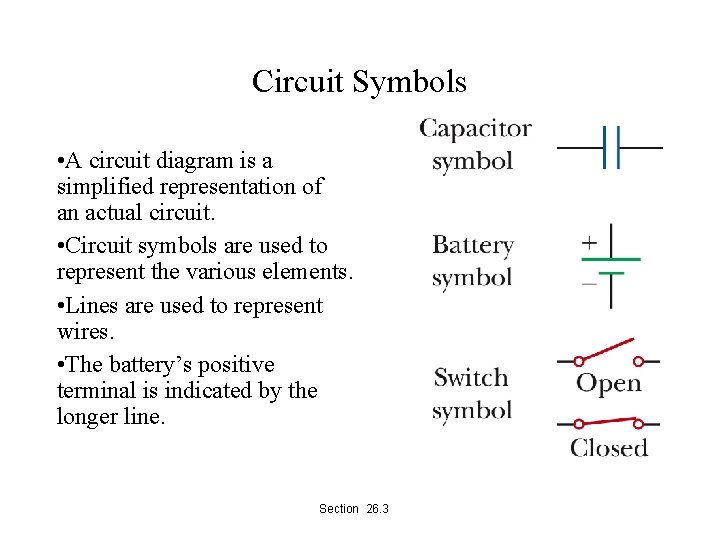 Circuit Symbols • A circuit diagram is a simplified representation of an actual circuit.