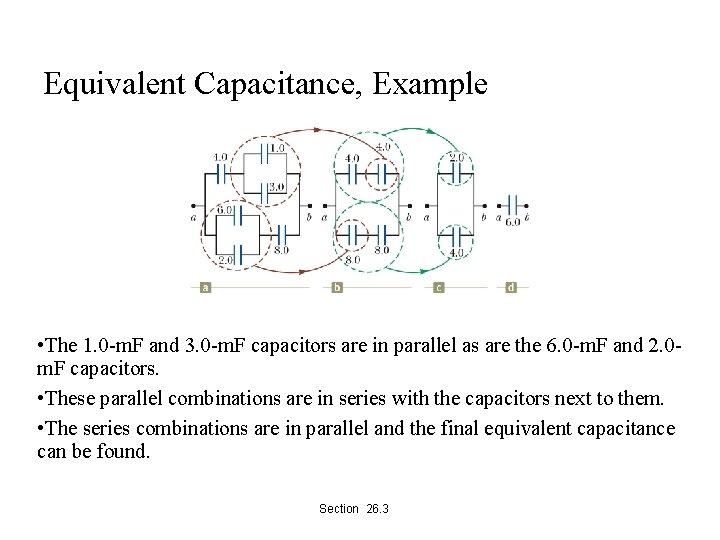 Equivalent Capacitance, Example • The 1. 0 -m. F and 3. 0 -m. F