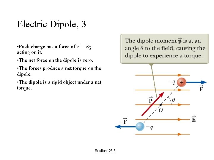 Electric Dipole, 3 • Each charge has a force of F = Eq acting