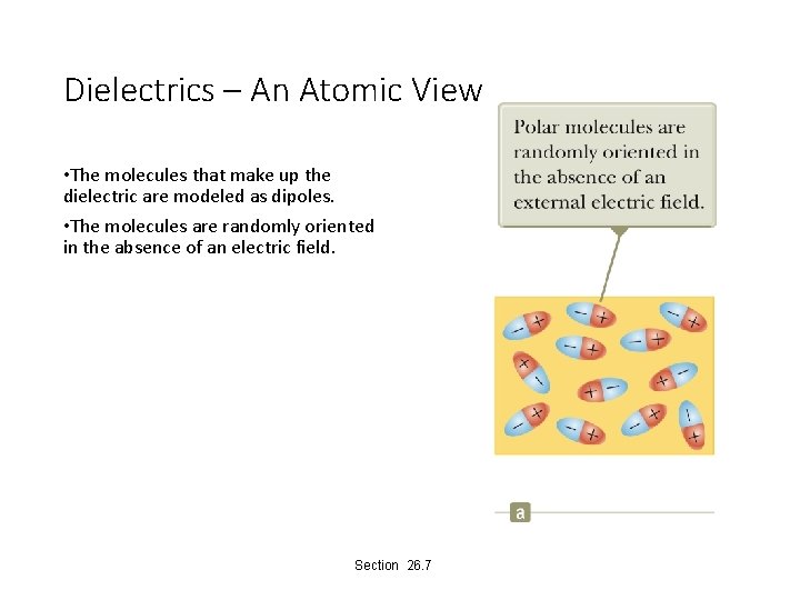 Dielectrics – An Atomic View • The molecules that make up the dielectric are