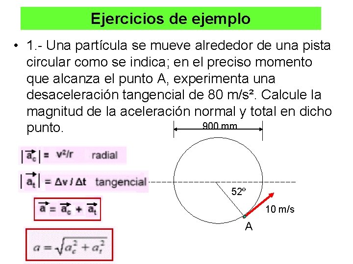 Ejercicios de ejemplo • 1. - Una partícula se mueve alrededor de una pista