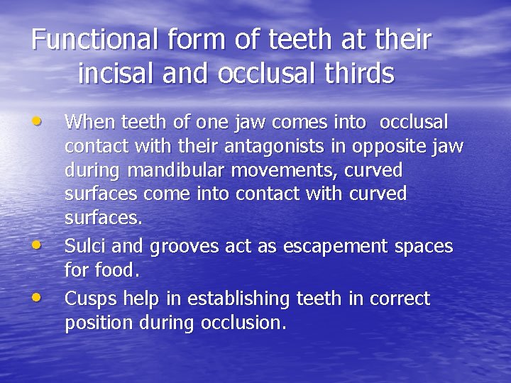 Functional form of teeth at their incisal and occlusal thirds • When teeth of