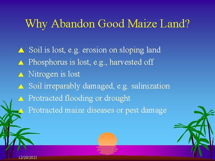 Why Abandon Good Maize Land? s Soil is lost, e. g. erosion on sloping