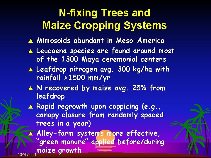 N-fixing Trees and Maize Cropping Systems s s s Mimosoids abundant in Meso-America Leucaena