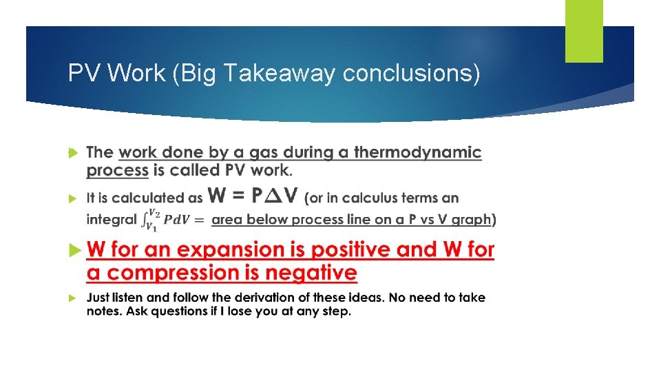 PV Work (Big Takeaway conclusions) 