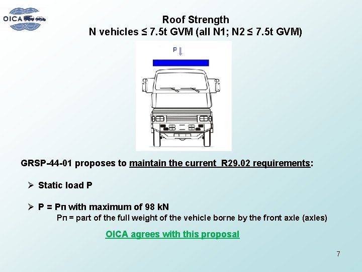 Roof Strength N vehicles ≤ 7. 5 t GVM (all N 1; N 2