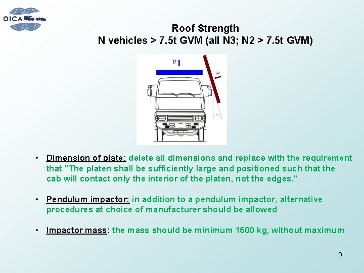 Roof Strength N vehicles > 7. 5 t GVM (all N 3; N 2