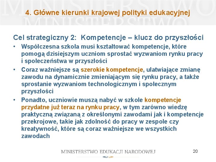 4. Główne kierunki krajowej polityki edukacyjnej Cel strategiczny 2: Kompetencje – klucz do przyszłości