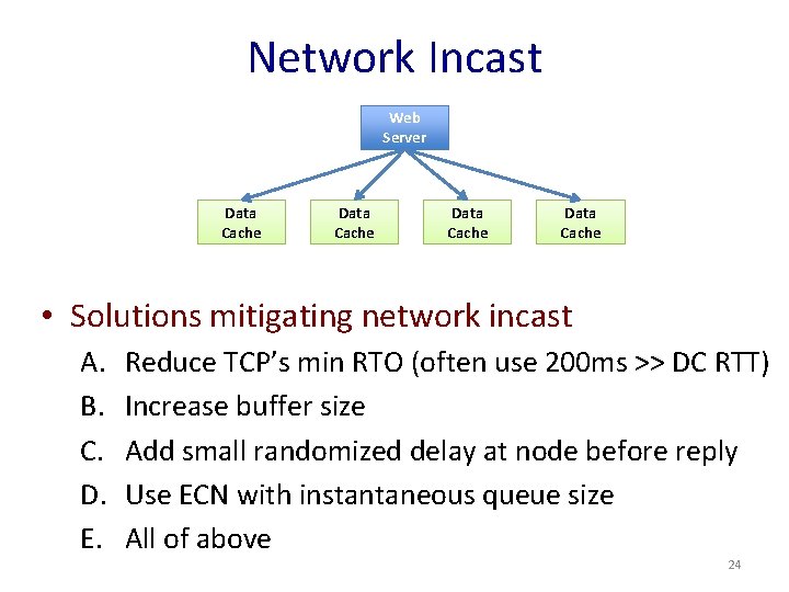 Network Incast Web Server Data Cache • Solutions mitigating network incast A. B. C.