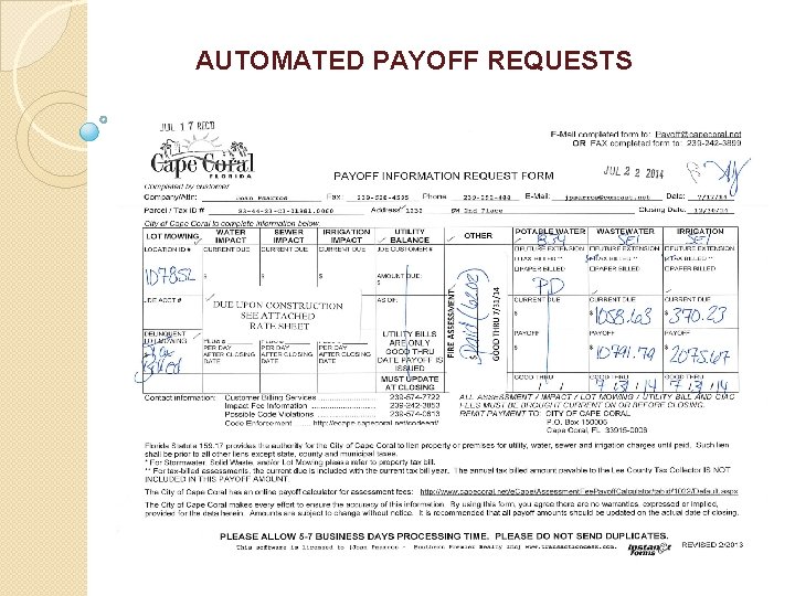 AUTOMATED PAYOFF REQUESTS 