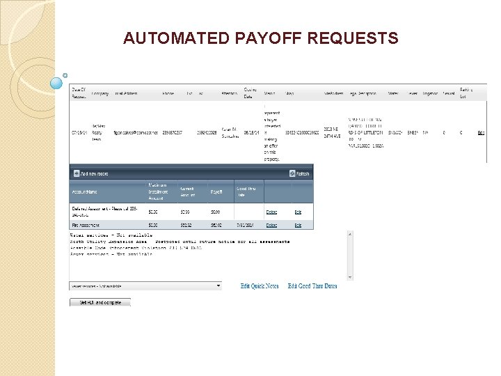 AUTOMATED PAYOFF REQUESTS 