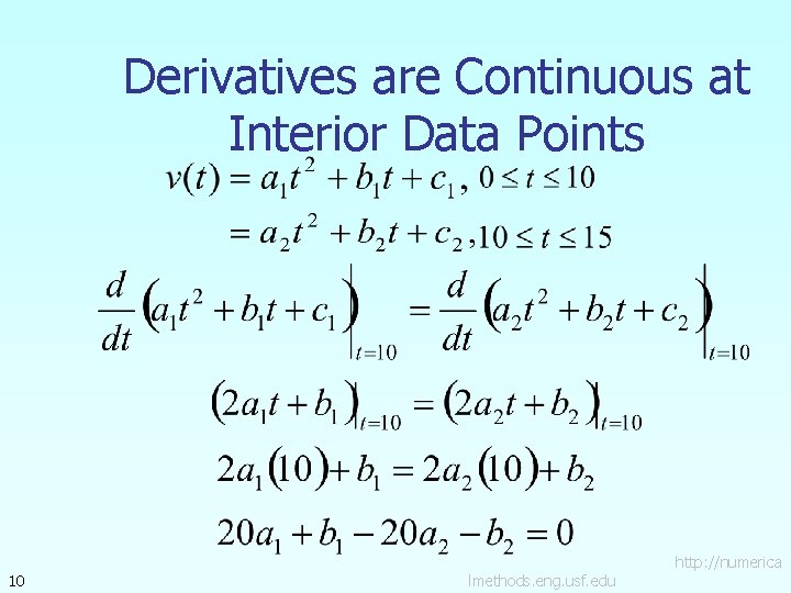 Derivatives are Continuous at Interior Data Points 10 lmethods. eng. usf. edu http: //numerica