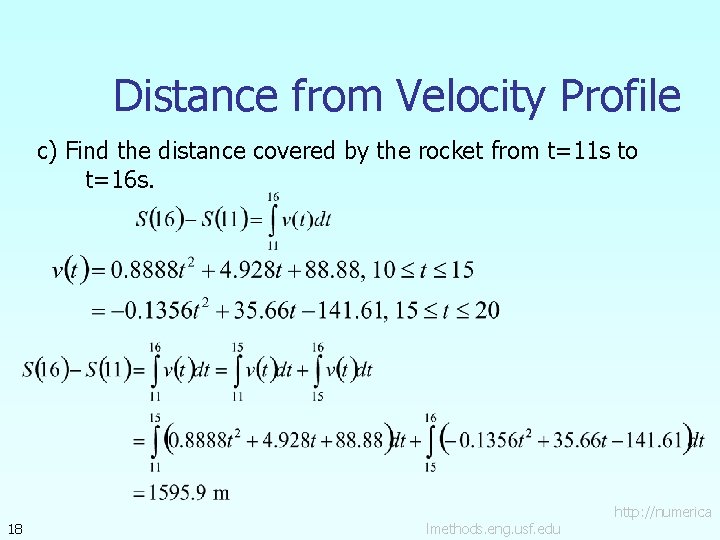 Distance from Velocity Profile c) Find the distance covered by the rocket from t=11