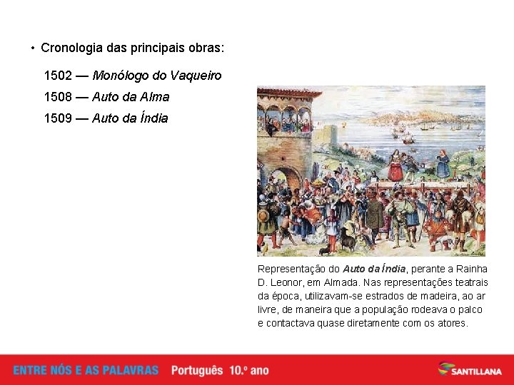  • Cronologia das principais obras: 1502 — Monólogo do Vaqueiro 1508 — Auto