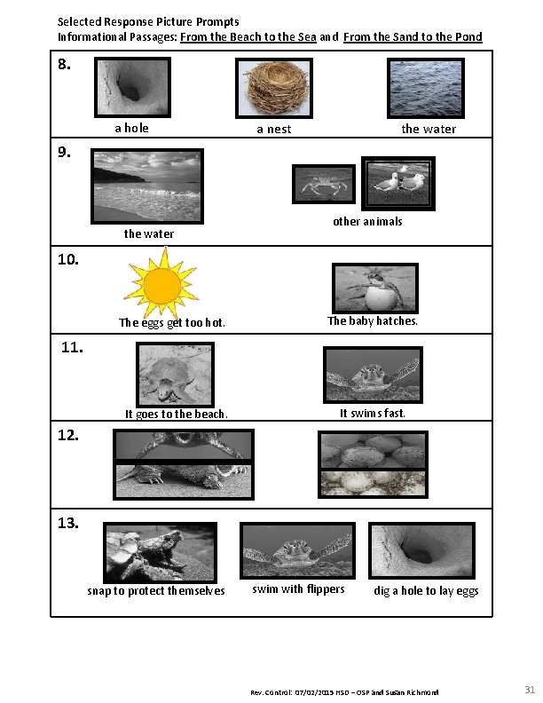 Selected Response Picture Prompts Informational Passages: From the Beach to the Sea and From