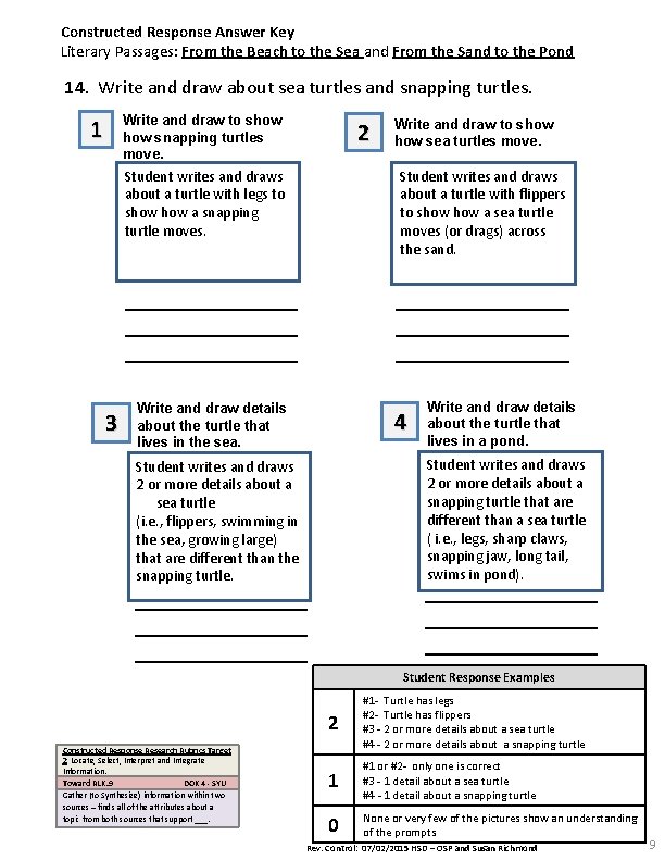 Constructed Response Answer Key Literary Passages: From the Beach to the Sea and From