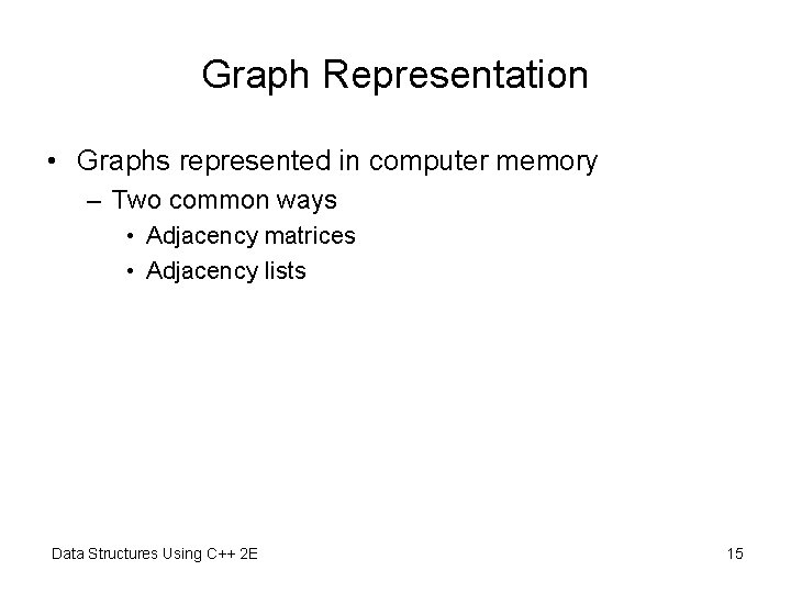 Graph Representation • Graphs represented in computer memory – Two common ways • Adjacency Graph Representation • Graphs represented in computer memory – Two common ways • Adjacency