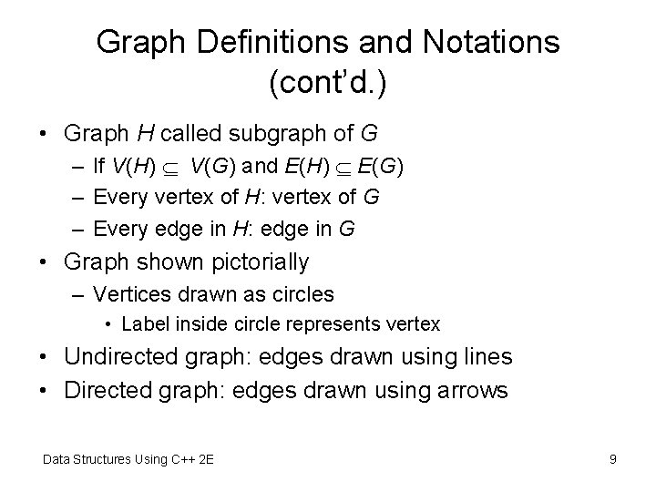 Graph Definitions and Notations (cont’d. ) • Graph H called subgraph of G – Graph Definitions and Notations (cont’d. ) • Graph H called subgraph of G –