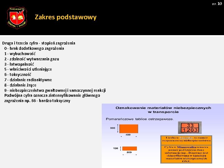 str. 10 Zakres podstawowy Druga i trzecia cyfra - stopień zagrożenia 0 - brak