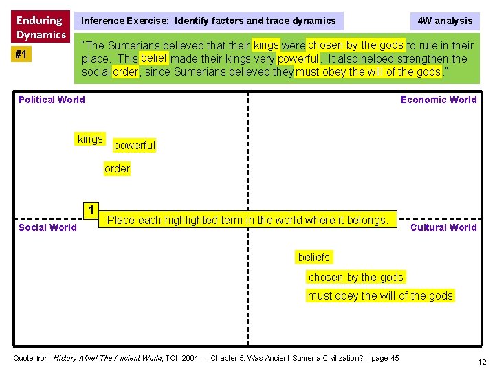 Enduring Dynamics #1 Inference Exercise: Identify factors and trace dynamics 4 W analysis “The