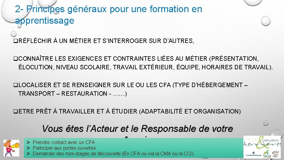 2 - Principes généraux pour une formation en apprentissage q. RÉFLÉCHIR À UN MÉTIER