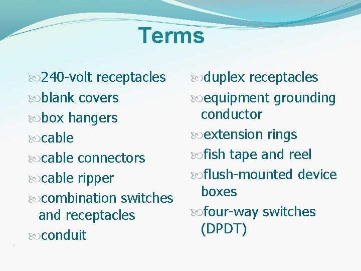 Terms 4 240 -volt receptacles blank covers box hangers cable connectors cable ripper combination