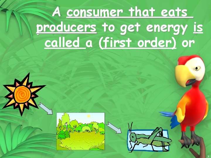 A consumer that eats producers to get energy is called a (first order) or