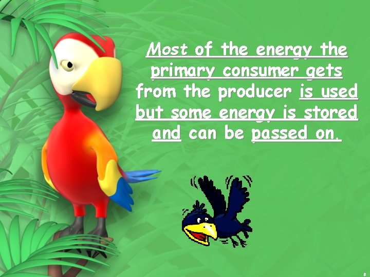 Most of the energy the primary consumer gets from the producer is used but