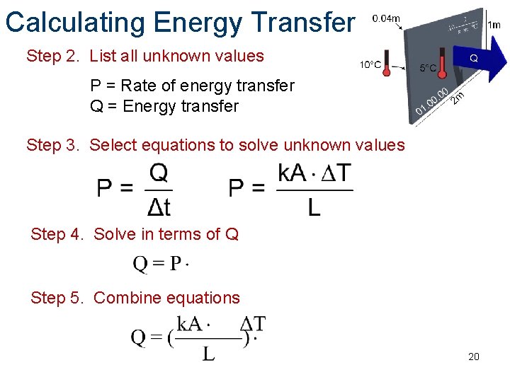 Calculating Energy Transfer Step 2. List all unknown values P = Rate of energy