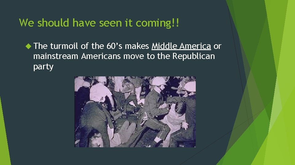 We should have seen it coming!! The turmoil of the 60’s makes Middle America
