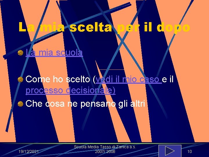 La mia scelta per il dopo La mia scuola Come ho scelto (vedi il