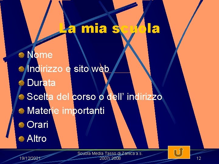 La mia scuola Nome Indirizzo e sito web Durata Scelta del corso o dell’