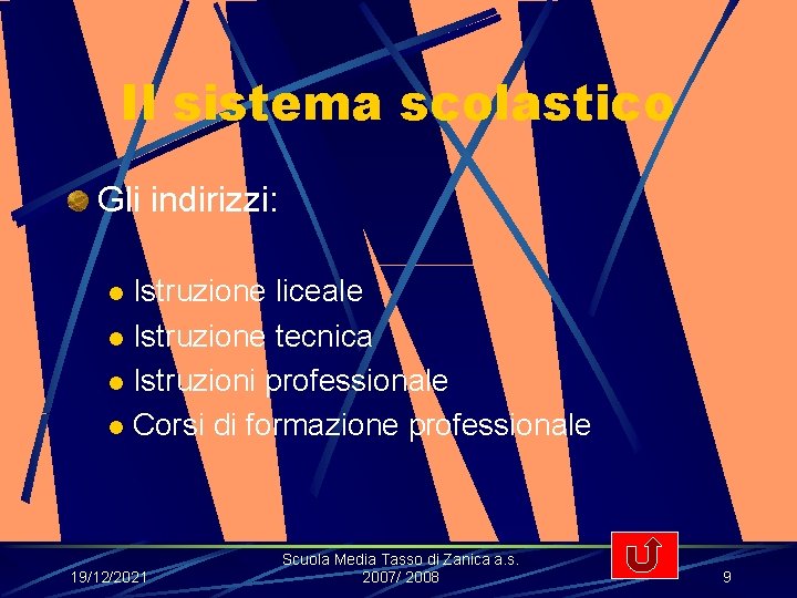 Il sistema scolastico Gli indirizzi: Istruzione liceale l Istruzione tecnica l Istruzioni professionale l