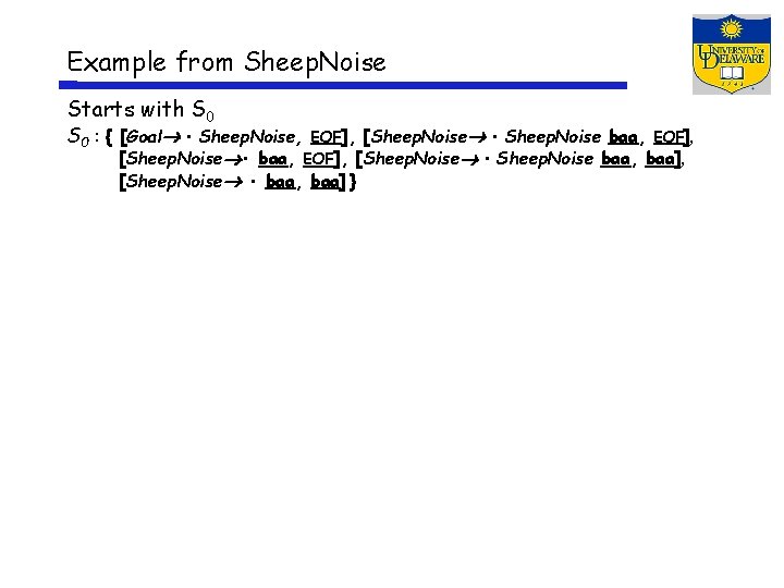 Example from Sheep. Noise Starts with S 0 : { [Goal • Sheep. Noise,