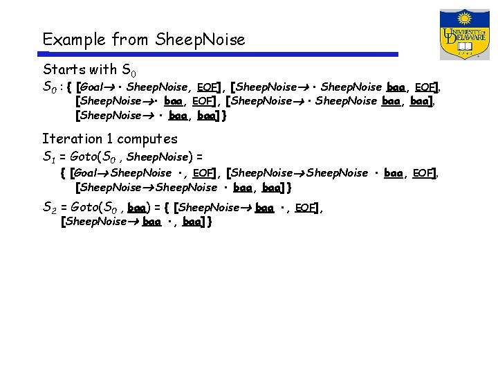 Example from Sheep. Noise Starts with S 0 : { [Goal • Sheep. Noise,