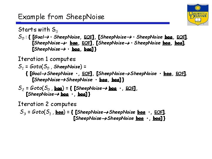 Example from Sheep. Noise Starts with S 0 : { [Goal • Sheep. Noise,