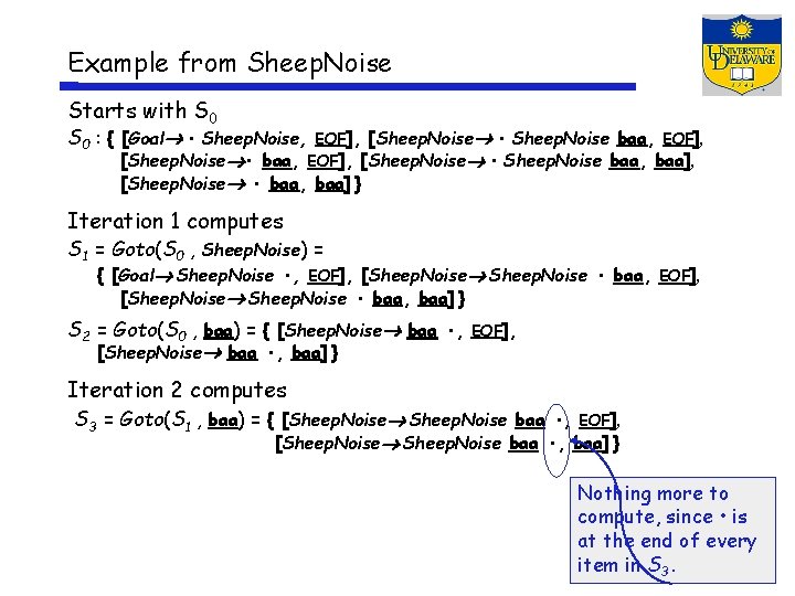 Example from Sheep. Noise Starts with S 0 : { [Goal • Sheep. Noise,