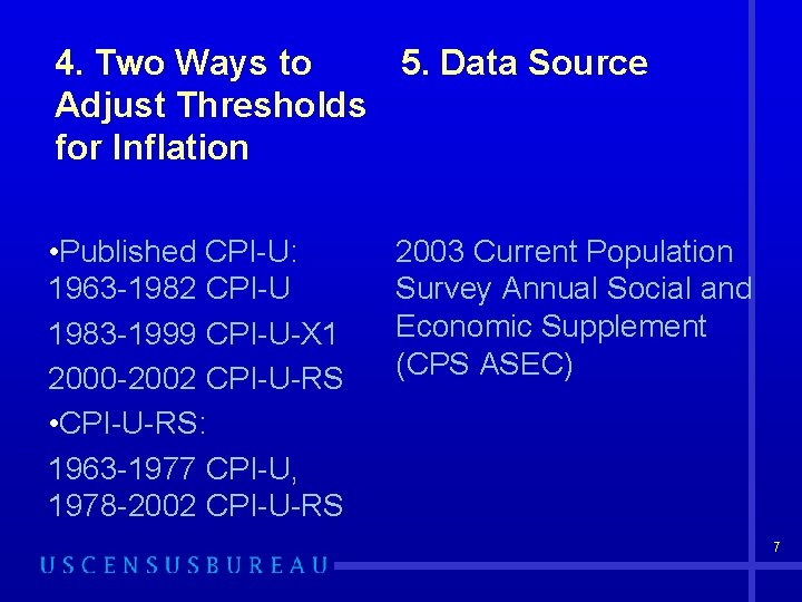 4. Two Ways to 5. Data Source Adjust Thresholds for Inflation • Published CPI-U: