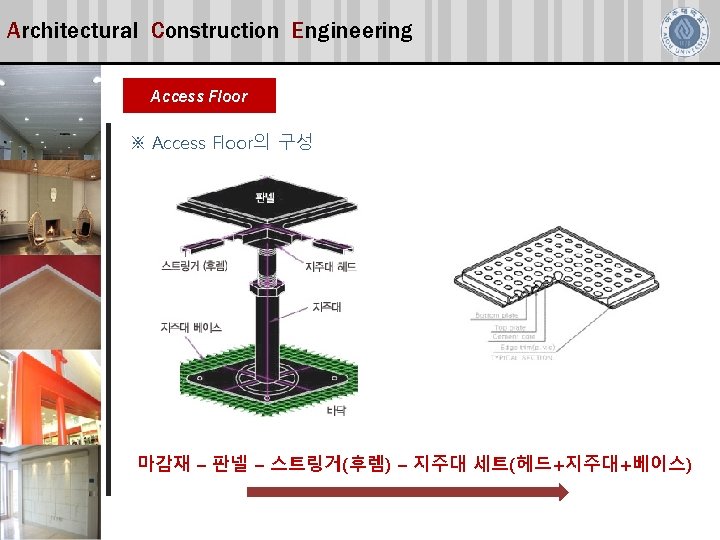 Architectural Construction Engineering Access Floor ※ Access Floor의 구성 마감재 – 판넬 – 스트링거(후렘)