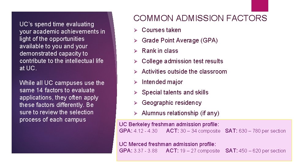 UC’s spend time evaluating your academic achievements in light of the opportunities available to