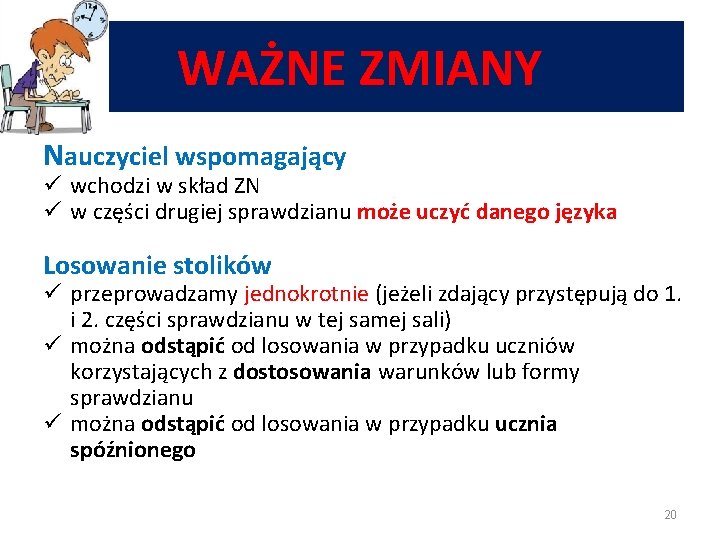 WAŻNE ZMIANY Nauczyciel wspomagający ü wchodzi w skład ZN ü w części drugiej sprawdzianu