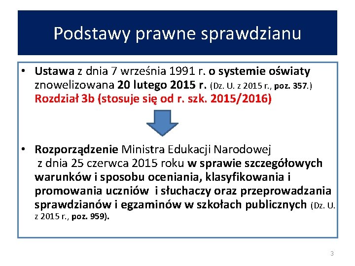 Podstawy prawne sprawdzianu • Ustawa z dnia 7 września 1991 r. o systemie oświaty