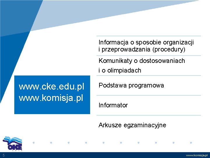 Informacja o sposobie organizacji i przeprowadzania (procedury) Komunikaty o dostosowaniach i o olimpiadach www.