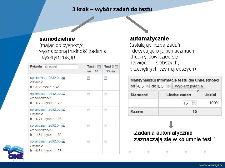 3 krok – wybór zadań do testu samodzielnie automatycznie (mając do dyspozycji wyznaczoną trudność